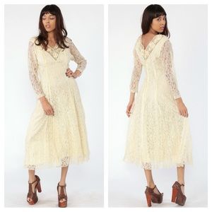 Vintage 80s ivory lace midi dress